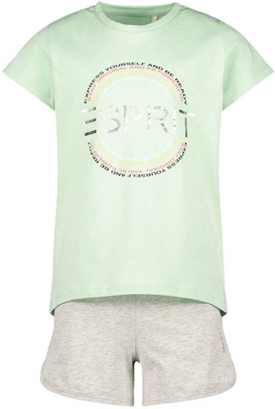 Esprit T-shirt + short lichtgroen lichtgrijs melange Shirt + broek Meisjes Katoen Ronde hals 128