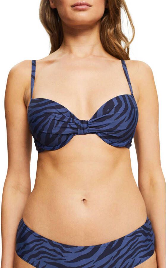 ESPRIT Women Beach voorgevormde beugel bikinitop met zebraprint blauw zwart