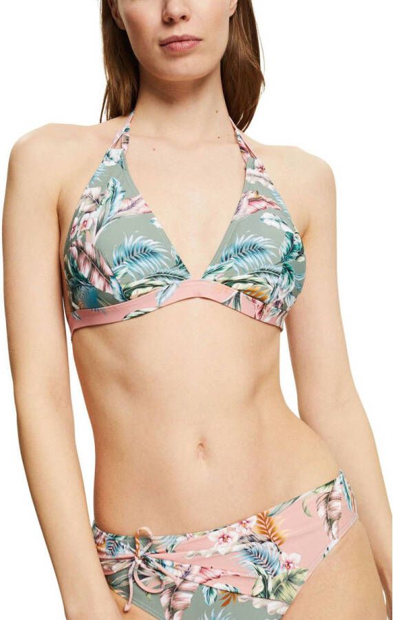 ESPRIT Women Beach voorgevormde gebloemde halter bikinitop lichtgroen