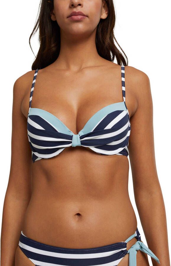 ESPRIT Women Beach niet-voorgevormde gestreepte beugel bikinitop donkerblauw wit