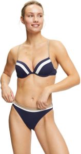 ESPRIT Women Beach voorgevormde push-up bikinitop donkerblauw wit beige