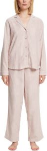 ESPRIT Women Bodywear flanellen pyjama lichtroze wit