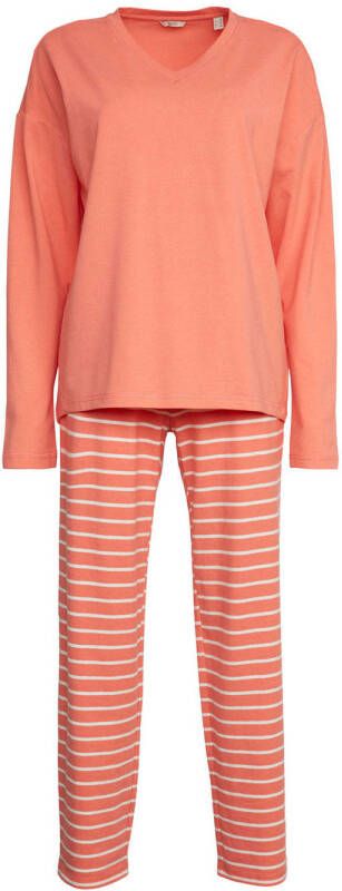 ESPRIT Women Bodywear pyjama met strepen koraalrood wit