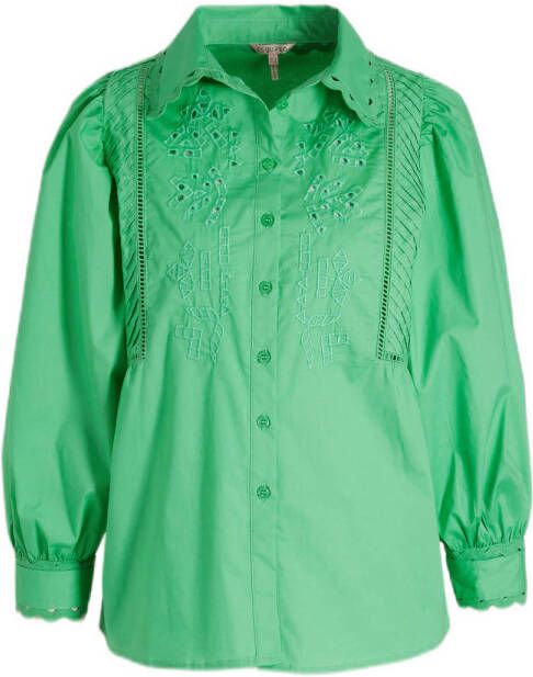Esqualo blouse met open detail met broderie groen