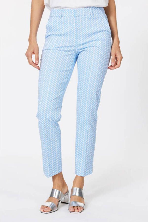 Esqualo cropped straight fit pantalon met all over print blauw wit