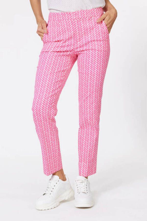 Esqualo cropped straight fit pantalon met all over print roze wit