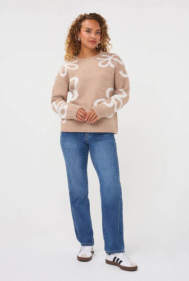 Esqualo gebloemde trui met wol beige - Foto 2