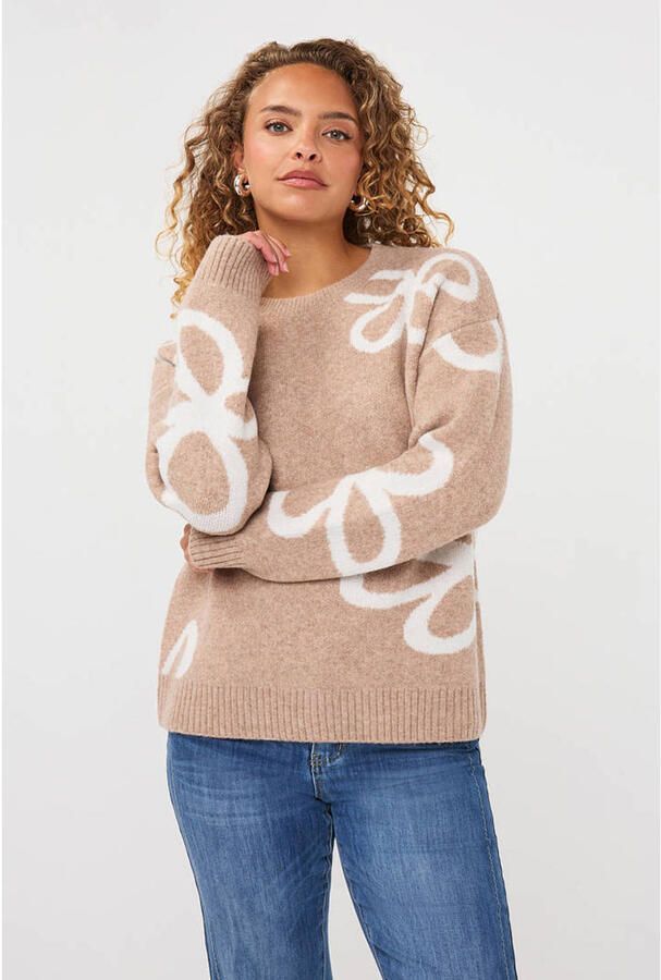 Esqualo gebloemde trui met wol beige - Foto 3