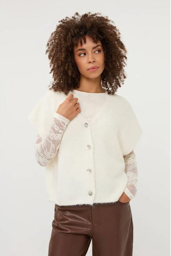 Esqualo gebreid vest met wol ecru