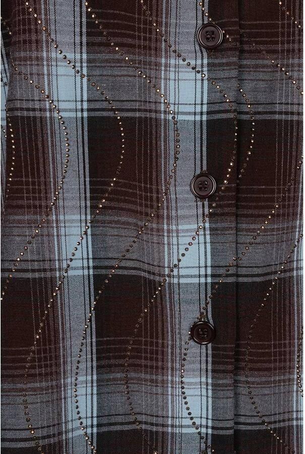 Esqualo geruite blouse met strass-steentjes bruin blauw - Foto 3