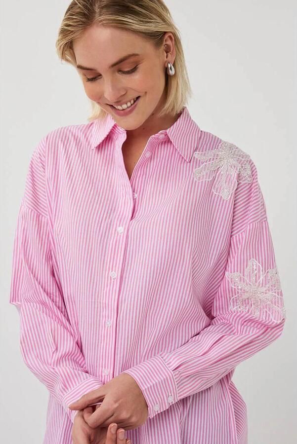 Esqualo gestreepte blouse roze