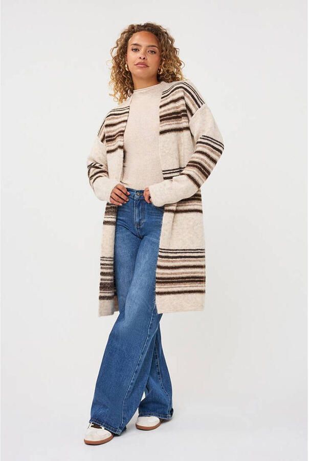 Esqualo gestreepte gebreid vest met wol beige - Foto 2
