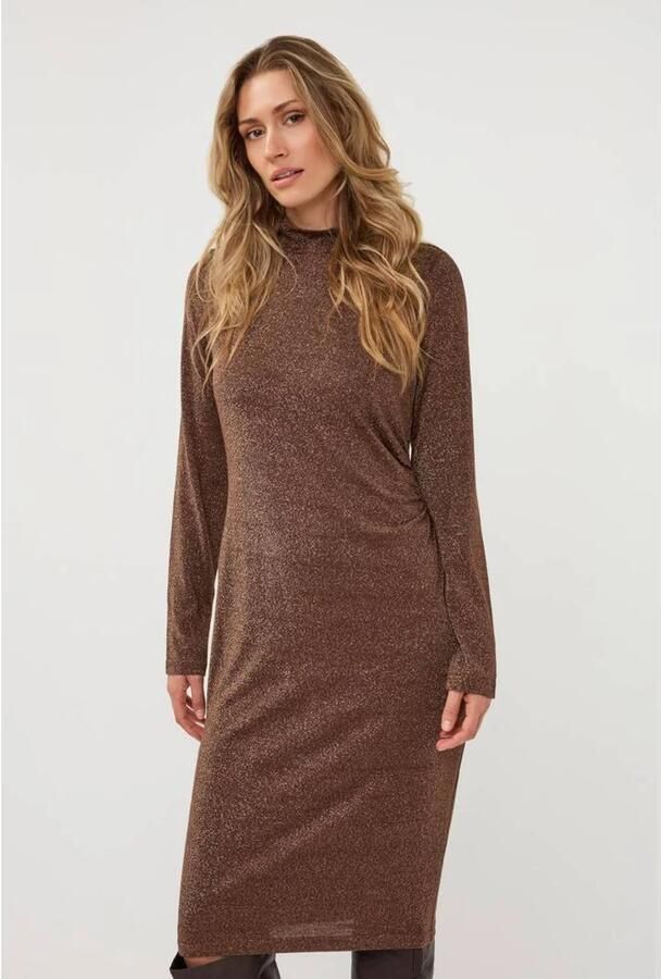 Esqualo midi glitterjurk met glitters bruin