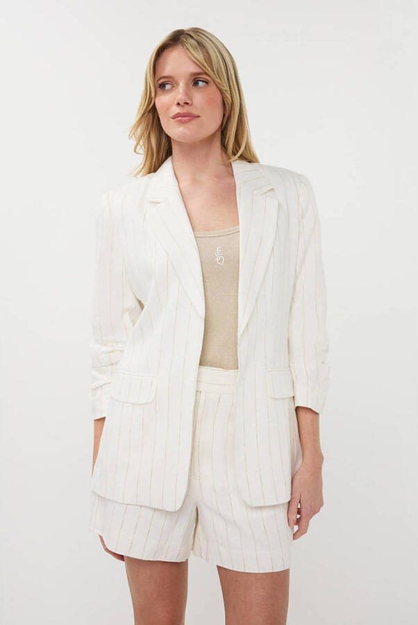 Esqualo regular blazer met linnen met krijtstreep ecru