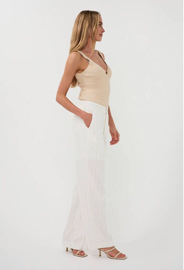 Esqualo straight regular waist gestreepte broek met linnen wit