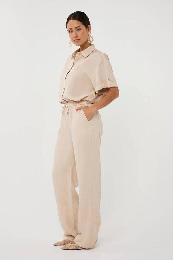 Esqualo wide leg regular waist broek beige - Foto 3