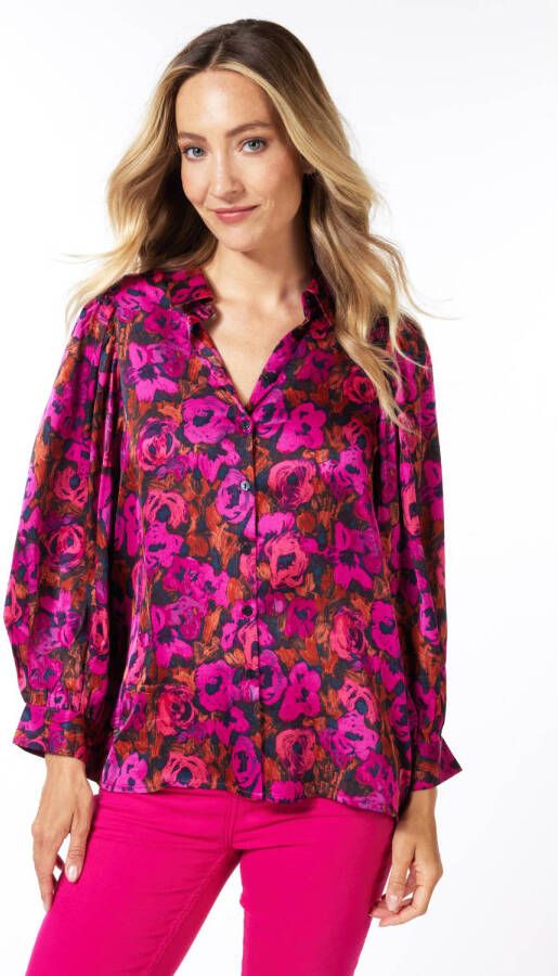 Esqualo blouse Satin Floral F23.14533 999 Purple Dames