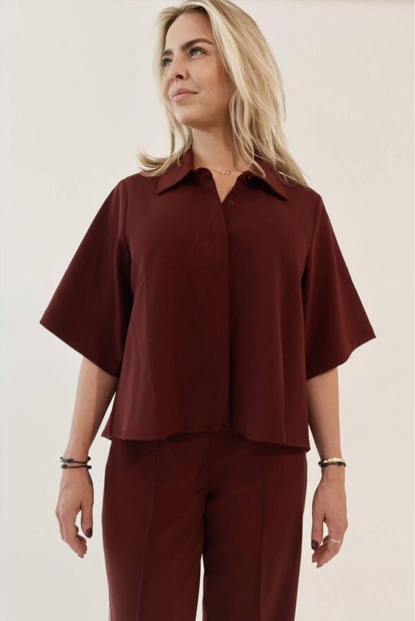 Est'seven straight regular waist broek donkerrood - Foto 5
