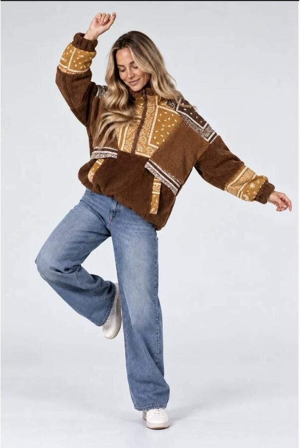Est'seven teddy jas met print cognac