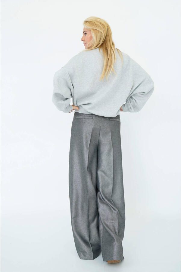 Est'seven X Ellemieke wide leg high waist broek zilver