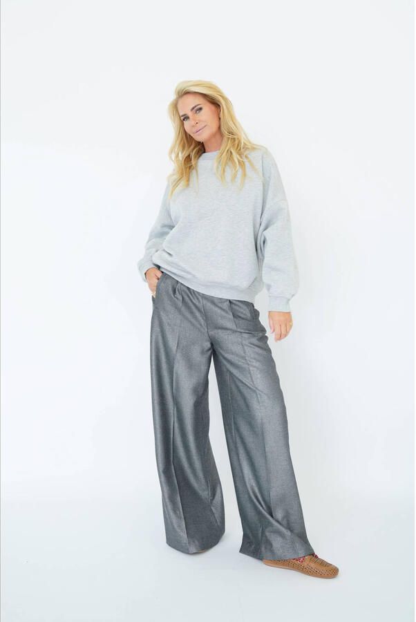 Est'seven X Ellemieke wide leg high waist broek zilver - Foto 2