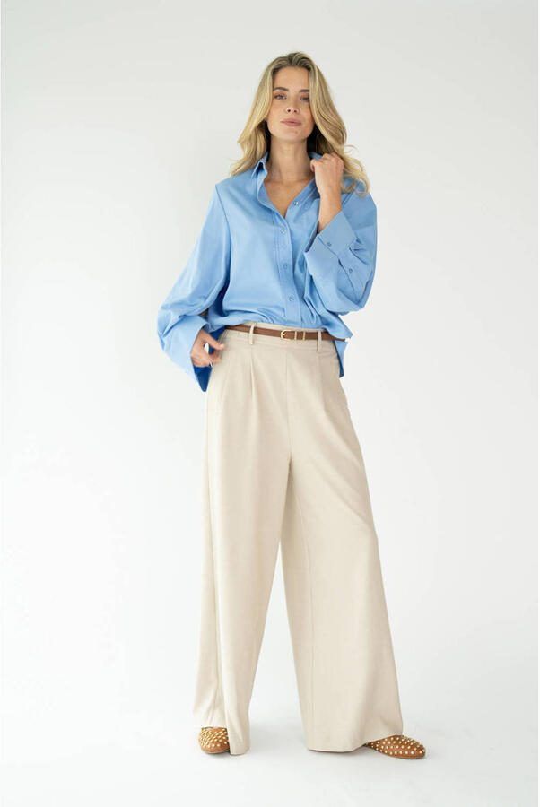 Est'seven X Ellemieke wide leg regular waist pantalon beige
