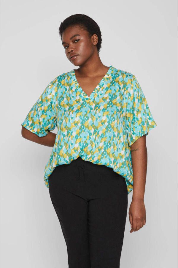 EVOKED VILA blousetop VICORBA met all over print turquoise