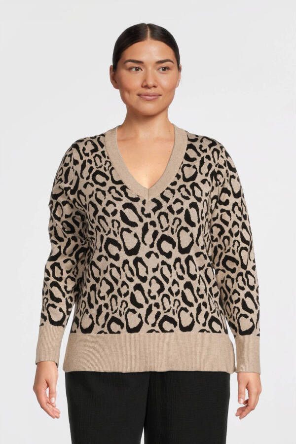 EVOKED VILA fijngebreide trui VIRIL met dierenprint beige zwart