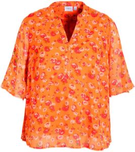 EVOKED VILA gebloemde blousetop VIFALIA van gerecycled polyester oranje roze