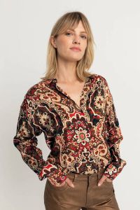 Expresso blouse met all over print bruin camel ivoor rood
