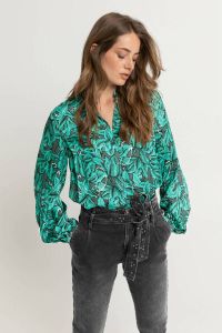 Expresso blouse met all over print turquoise