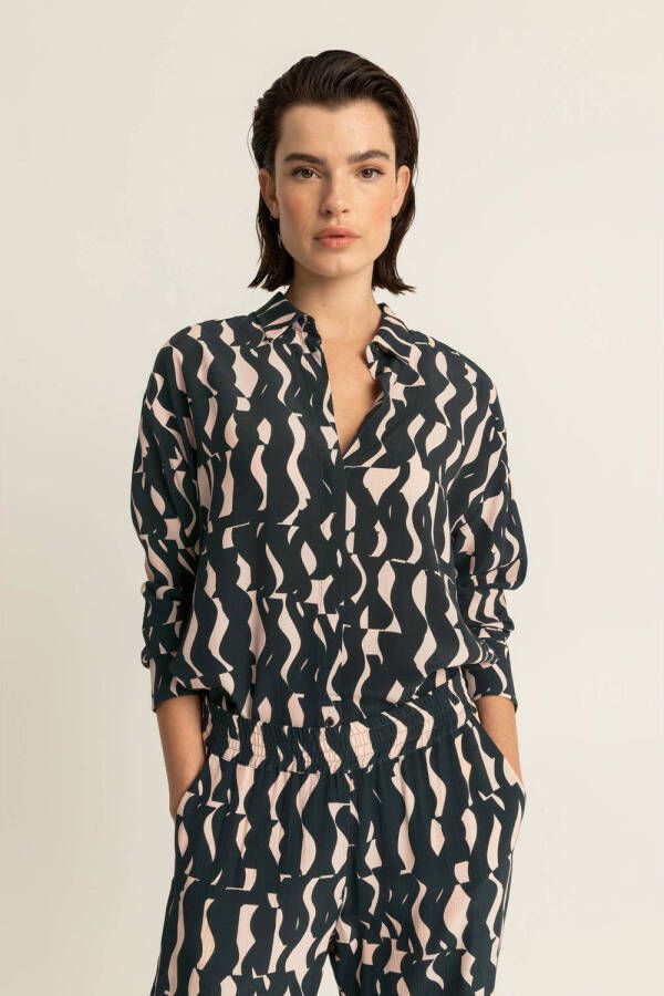 Expresso blouse met all over print zwart zalm