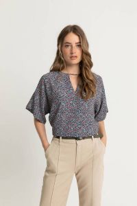 Expresso blousetop met all over print blauw rood