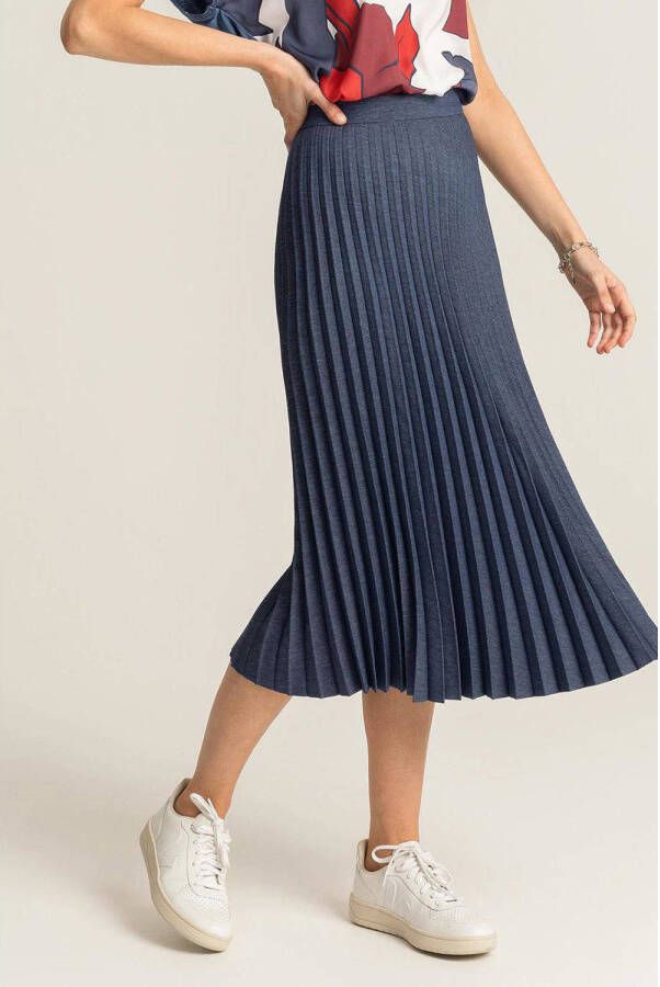 Expresso denim-look plissé rok donkerblauw
