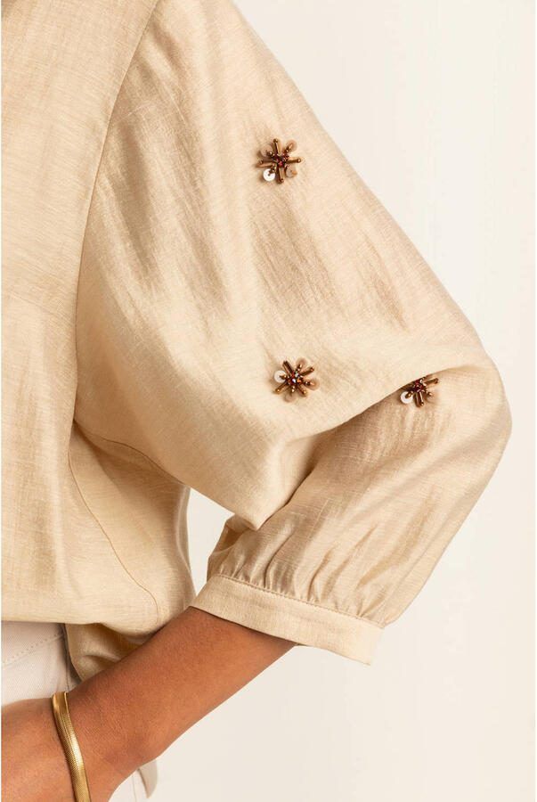 Expresso blouse beige met pailletten - Foto 3