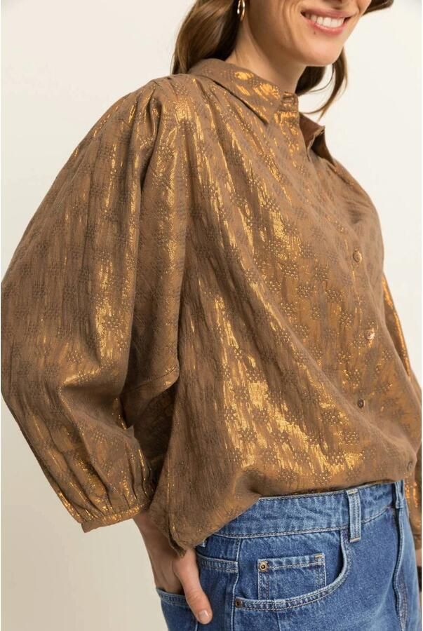Expresso blouse met glitters en print bruin - Foto 3