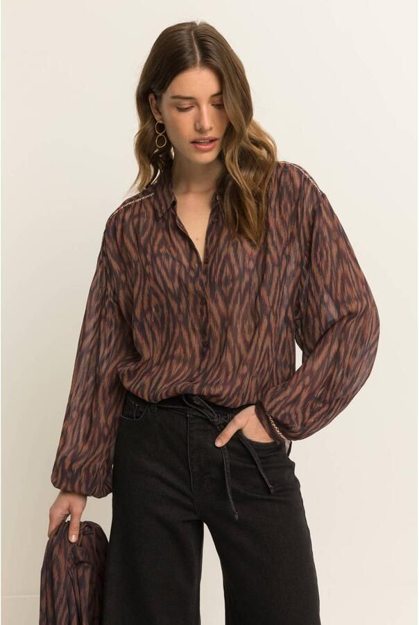 Expresso blouse met print bruin