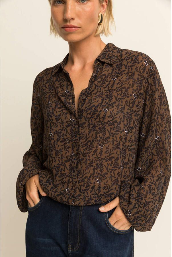 Expresso blouse met print bruin blauw