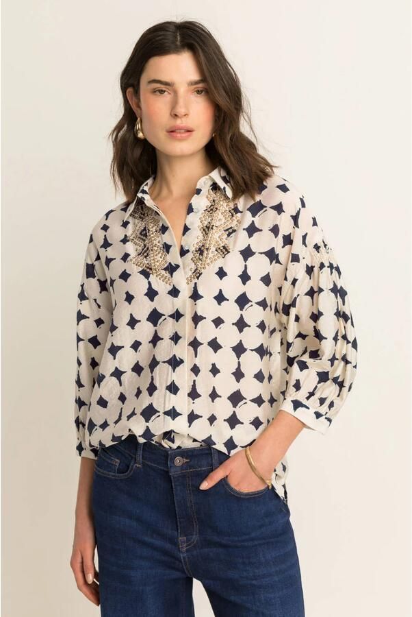 Expresso blouse met print ecru blauw