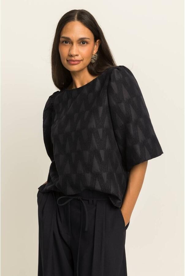 Expresso blousetop met print en glitters zwart