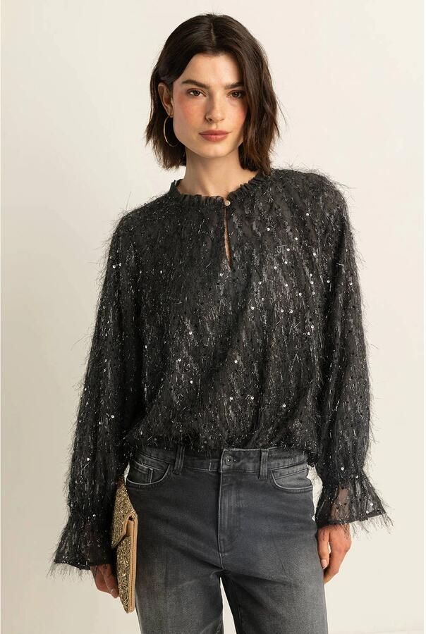 Expresso blousetop zwart met pailletten - Foto 3