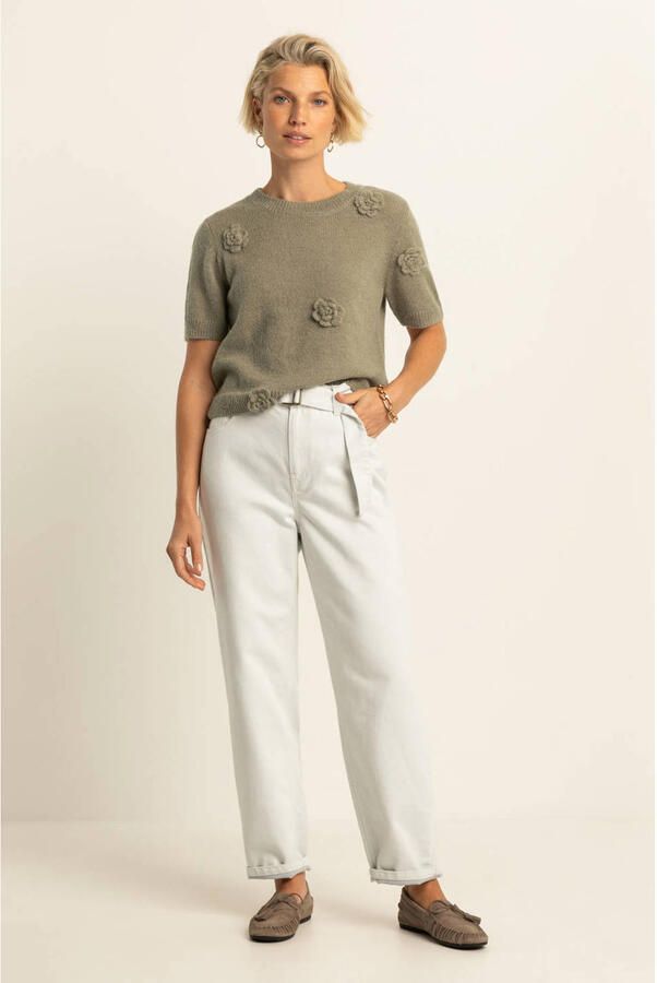Expresso gebloemde pullover kaki gebreid