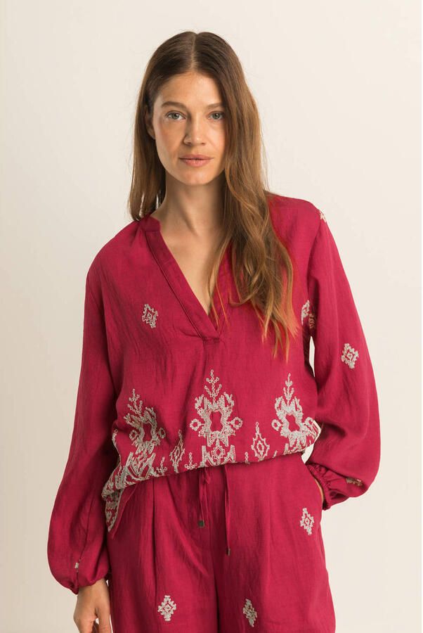 Expresso geborduurde blouse roze