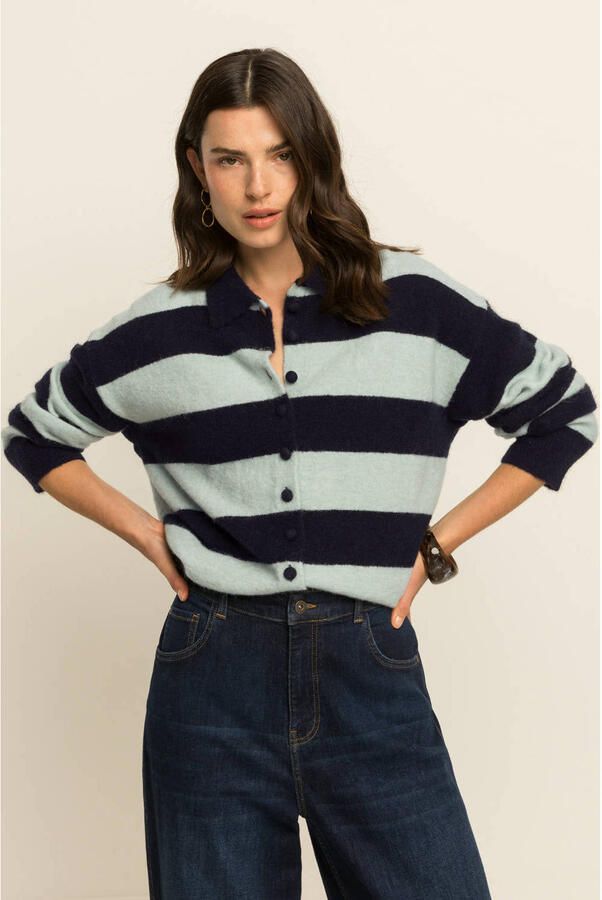 Expresso gebreid gestreept vest met wol blauw