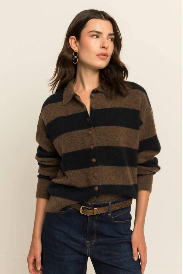 Expresso gebreid gestreept vest met wol bruin