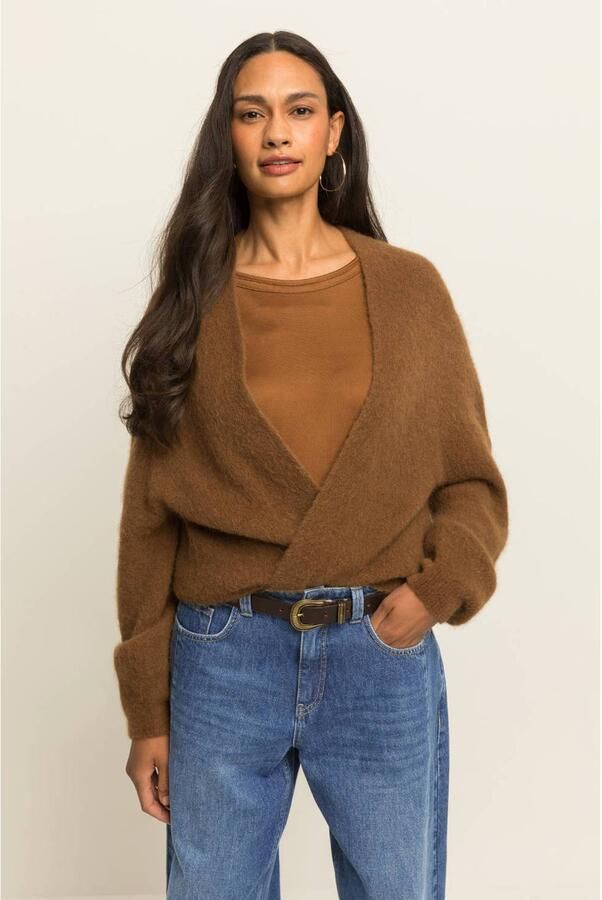 Expresso gebreid vest met wol camel