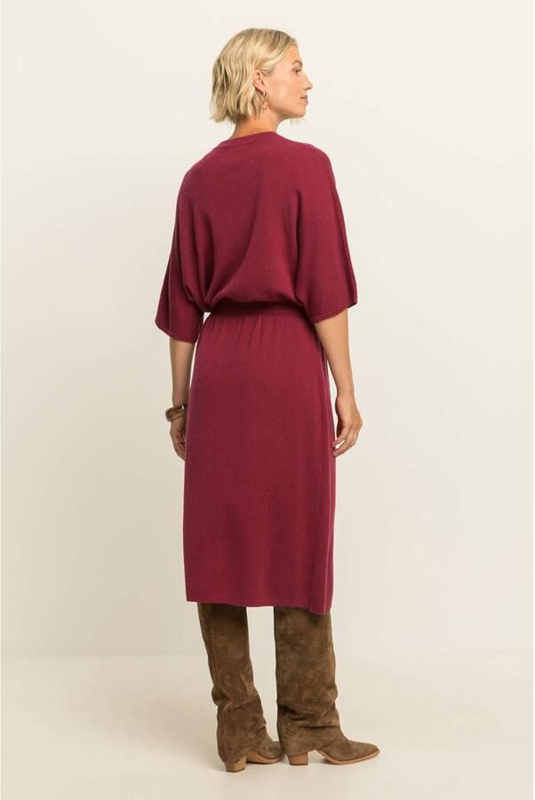 Expresso gebreide midi jurk met ceintuur rood - Foto 3