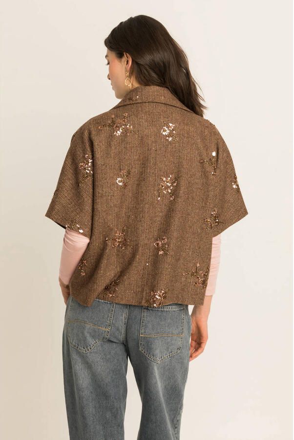 Expresso geruite oversized blazer met wol bruin - Foto 3