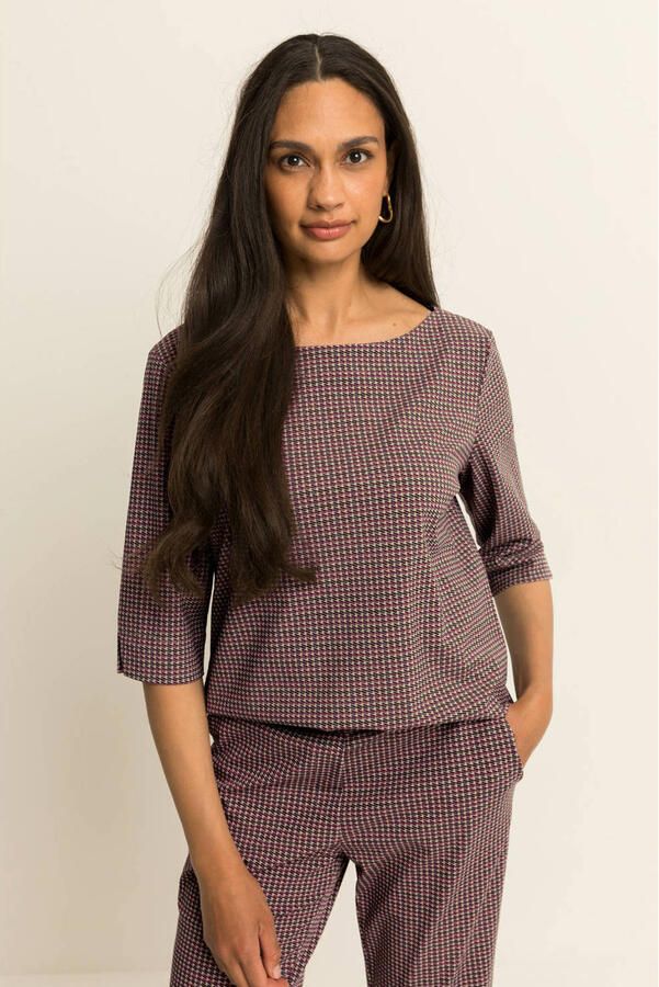 Expresso geruite top beige rood