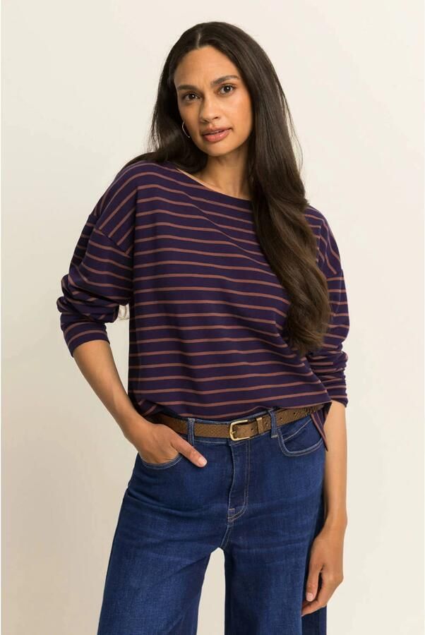 Expresso gestreepte top bruin blauw